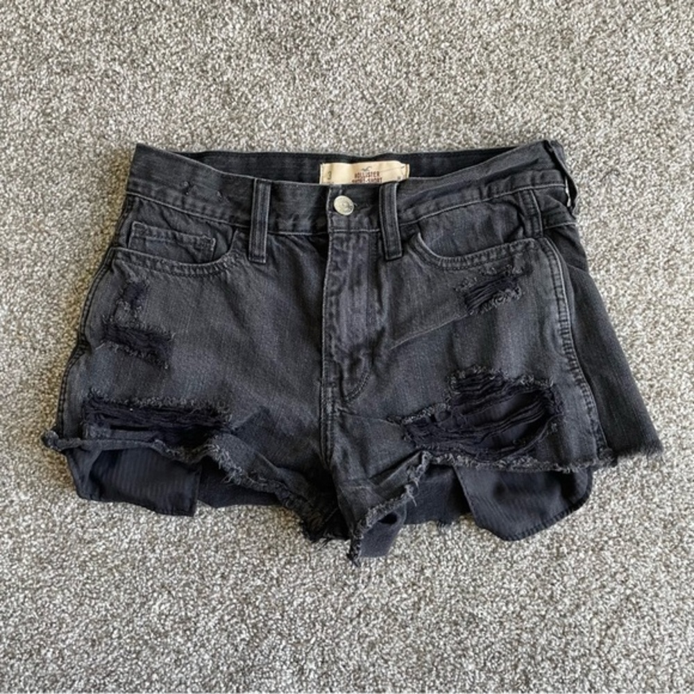 Holister Short Shorts Womens Size 3 Black Cut Off Distressed Denim High Rise